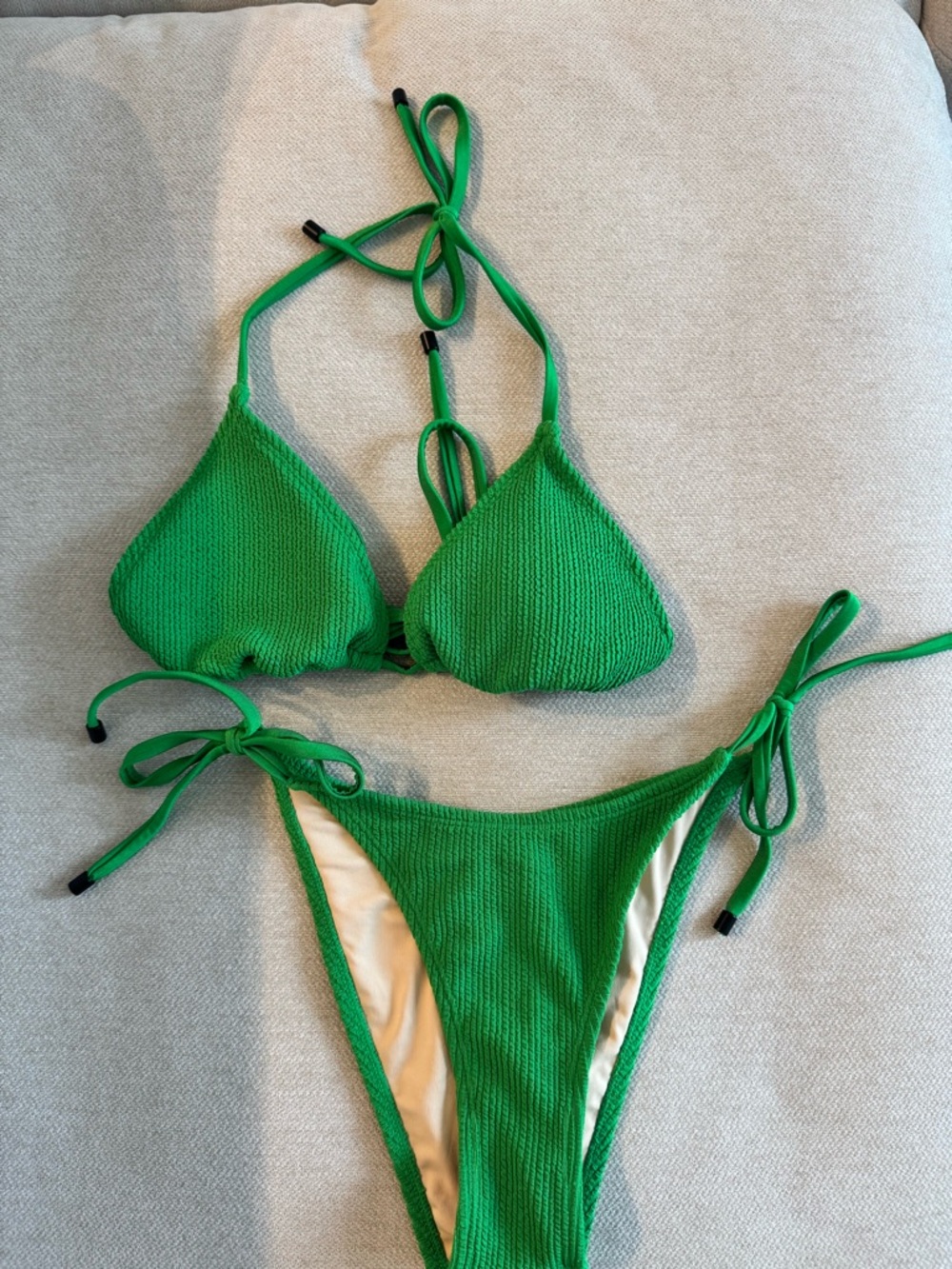 Cotton On Green Textured Tie Bikini Set
